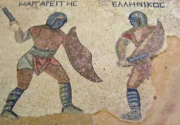 Ein Kampf zwischen zwei Gladiatoren, Haus der Gladiatoren, Kourion, Zypern
