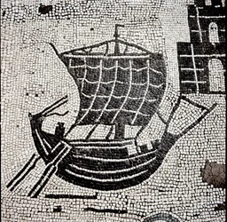 Ein Schiff im Hafen von Ostia (Mosaik)