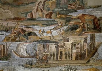 Detail des Nilotischen Mosaiks von Preneste (Palestrina) aus dem Heiligtum der Göttin Fortuna Primigenia, 80 v. Chr.