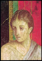 Detail des Kopfes der sitzenden Mutter aus der Katechismusszene, Nordwand, Oecus 5