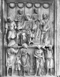 Kaiser Marcus Aurelius beim Vollzug der „liberalitas“, aurelianisches Relief am Konstantinsbogen, antoninische Zeit, ca. 176-180
