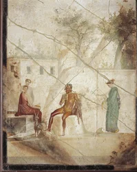 Fresko, das Pan und Nymphen darstellt, aus Pompeji, Italien