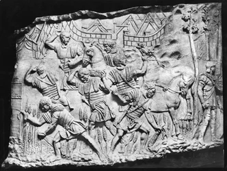 Legionäre beim Gerstenernten, Abguss von Trajanssäule, 110-113 n. Chr.