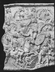 Lusius Quietus befehligt die maurische Kavallerie, Abguss von Trajanssäule, 110-113 n. Chr.
