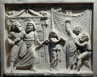 Relief der Theaterszene aus der Komödie 