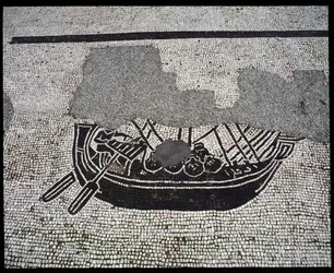 Römische Kunst: „Schiff“ Mosaik der Corporation des gens de la mer, Place des Corporations