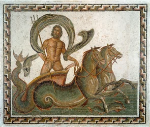 Römische Kunst: „Der Triumph Neptuns“. Mosaik aus dem 3. Jahrhundert n. Chr. Sousse, Archäologisches Museum, Tunesien