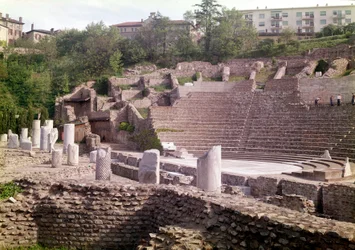 Römische Antike: Römisches Theater von Lyon, auf dem Hügel von Fourviere, aus dem 1. Jahrhundert v. Chr.