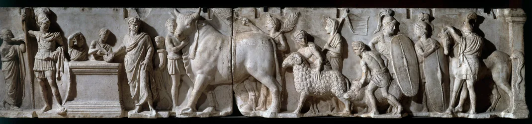 Römische Kunst: Altar des Domitius Ahenobarbus. Szene eines Opfers an den Gott Mars