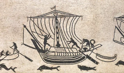 Schiff nähert sich einem Hafen (Detail)