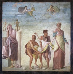 Das Opfer der Iphigenie, aus dem Haus des tragischen Dichters, Pompeji, 4. dekorativer Stil, ca. 30 n. Chr.