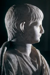 Togate Statue des jungen Nero, Seitenansicht des Kopfes, ca. 50 n. Chr. (Marmor) (Detail)