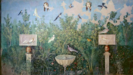 Wandfresko, das Garten und Vögel darstellt, Haus des Goldenen Armbands, Pompeji
