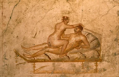 Erotisches Fresko aus dem Cubiculum des Hauses der Vettii, Pompeji (UNESCO-Welterbeliste)