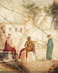 Fresko mit Pan unter Nymphen, aus Pompeji, Italien
