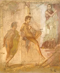 Fresko, das Venus beim Fischen darstellt, aus dem Haus der Goldenen Amorinen, Pompeji, Kampanien, Römische Zivilisation