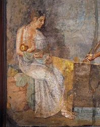 Fresko einer Mutter, die ihr Baby stillt, aus Pompeji, Italien