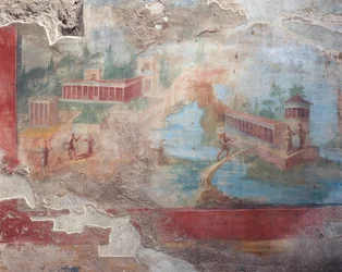 Fresko des Brunnen-Nymphaeums aus dem Haus des kleinen Brunnens, Pompeji (UNESCO-Weltkulturerbe)