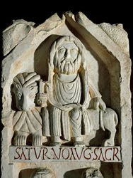 Spätrömische Kunst: Stele gewidmet an Saturnus Augustus. Rom, Museo della Civilta Romana