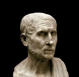 Marmorbüste des griechischen Philosophen und Historikers Poseidonios (Posidonius) von Apameia, genannt der Athlet (135-51 v. Chr.), Neapel, Museo Archeologico Nazionale, Nr. 6142