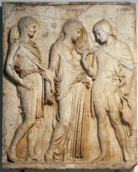 Orpheus, Eurydike und Hermes (Marmorrelief nach einem griechischen Original)