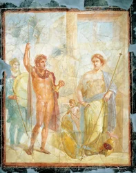 Die Hochzeit von Alexander (Ares) und Stateira (Aphrodite), Fresko in Regio 6 Insula Occidentalis 39, Pompeji (UNESCO-Welterbeliste)
