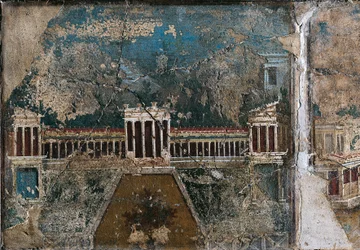 Drittes Stilfresko, das eine architektonische Landschaft darstellt, (Detail)