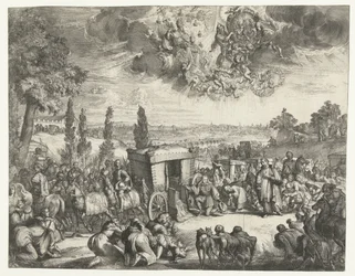 Karl II. von Spanien kniend bei einer Kutsche