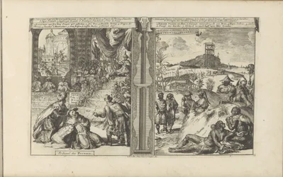 Tribunal in Persien; Khoikhoi und Guineer (Die Ost- und Westindischen Inseln und andere Orte)