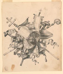 Trophäe mit kirchlichen Objekten, 1830–1850