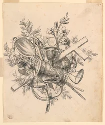 Trophäe mit Symbolen der Tugenden, 1830–1850
