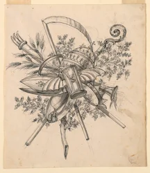Trophäe mit geflügelter Sanduhr
