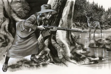 Annie Oakley schießt auf einen Hirsch