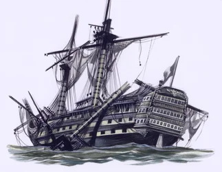 HMS Victory nach der Schlacht von Trafalgar, mit abgeschossenem Besanmast