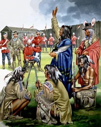 Indianer und amerikanische Soldaten