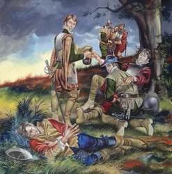 Sir Philip Sidney (1554-86) in der Schlacht von Zutphen