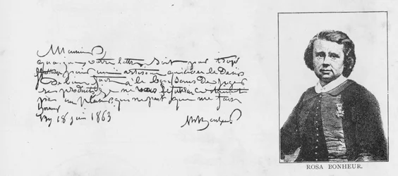 Handschrift und Unterschrift von Rosa Bonheur, 18. Juni 1863