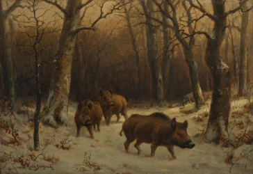 Wildschweine im Schnee, um 1872-77