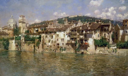 Adige in Verona, von Rubens Santoro (1859-1942), Öl auf Leinwand