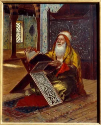 Der Schreibtisch. Ein Imam liest den Koran. Gemälde von Rudolph Ernst (1854-1932) 19. Jahrhundert