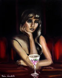 Frau mit einem rosa Cocktail, 2024