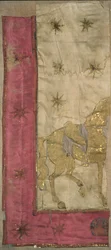 Fragment einer Flagge, gefunden im Kreml, 1812 (bemalte Seide)