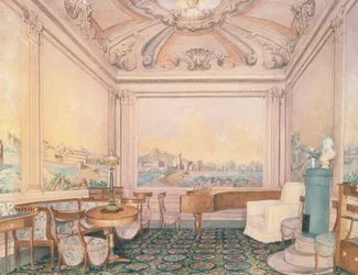 Innenraum des Empfangszimmers in einem Herrenhaus, 1840-50er Jahre