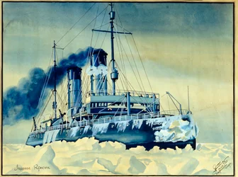 Die Krasin-Eisbrecherbrise zwischen den Eisblöcken im Barentssee (Arktischer Ozean)