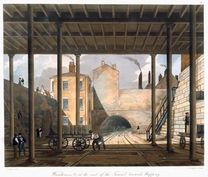 Lagerhäuser usw. am Ende des Tunnels in Richtung Wapping, Liverpool, 1832-1833