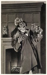 Die Züge schienen zu schmelzen und sich zu verändern aus „Der seltsame Fall des Dr. Jekyll und Mr. Hyde“ von Robert Louis Stevenson. Illustration von S.G. Hulme Beamam, 1930