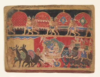 Krishna und die Kshatriya-Mädchen ziehen nach Dvaraka..., ca. 1520-30