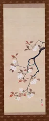 Hängerolle mit Kirschblüten, aus einem Triptychon der drei Jahreszeiten, japanisch, frühes 19. Jahrhundert