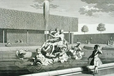 Der Neptun- und Thetisbrunnen im Belvedere-Palast, Wien, graviert von Jakob Gottlieb Thelott (ca. 1711-75), veröffentlicht ca. 1730-40