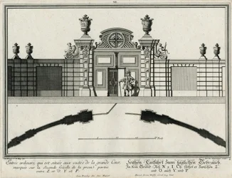 Grund- und Aufriss eines Seitentors zum Ehrenhof